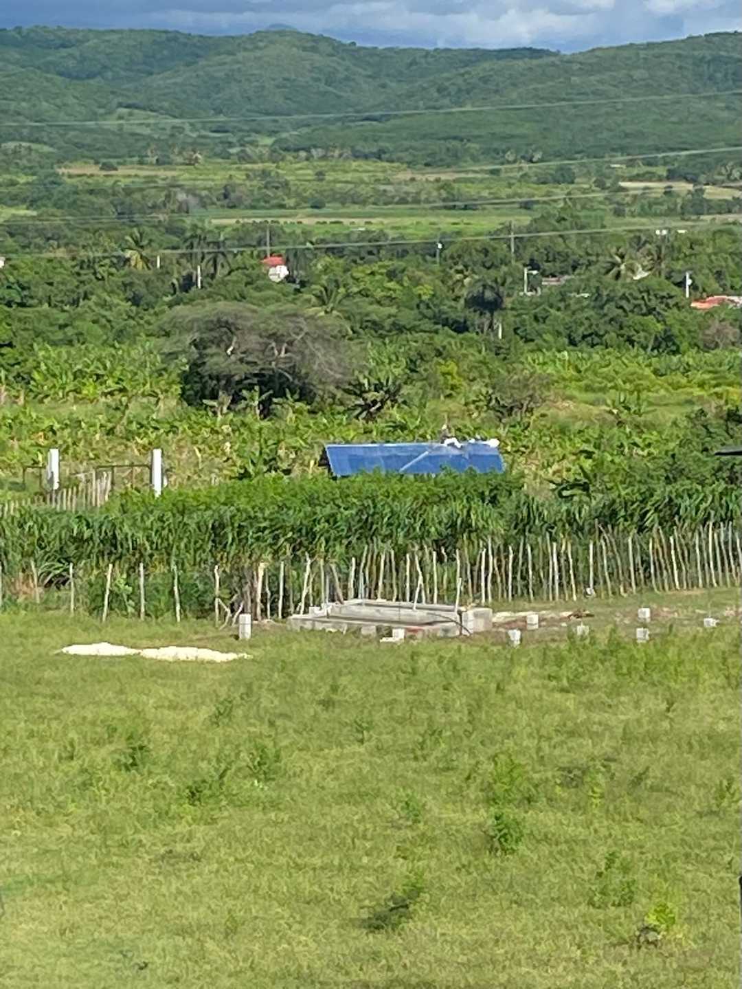 El valle verde con sus campos y las montañas al fondo